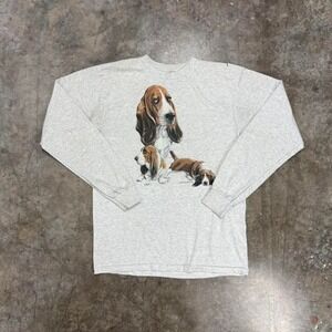 Vintage‎ Basset Hound Dog Long Sleeve Graphic Tee Size M